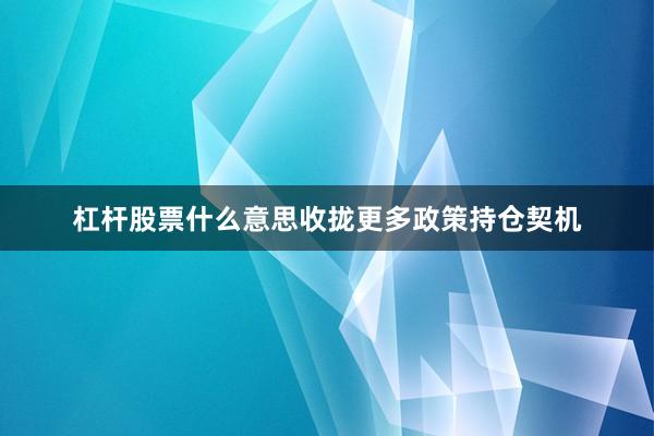 杠杆股票什么意思收拢更多政策持仓契机