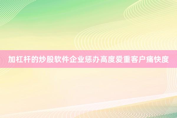 加杠杆的炒股软件企业惩办高度爱重客户痛快度