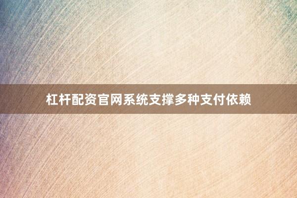 杠杆配资官网系统支撑多种支付依赖