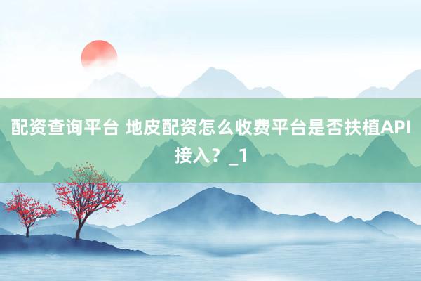 配资查询平台 地皮配资怎么收费平台是否扶植API接入？_1